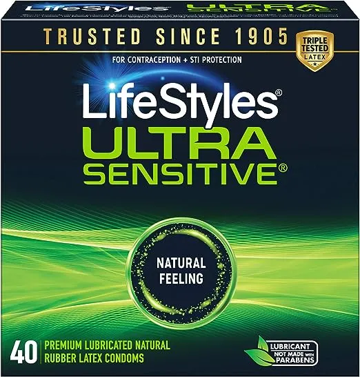 LifeStyles Ultra Sensitive Natural Feeling Lubricated Latex Condoms, 40 Count