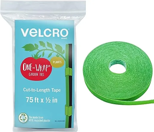 VELCRO Brand 90648 ONE-WRAP Garden Ties | Plant Supports for Effective Growing | Strong Grips are Reusable and Adjustable | Cut-to-Length, 75 ft x 1/2 in, Green-Recycled Plastic