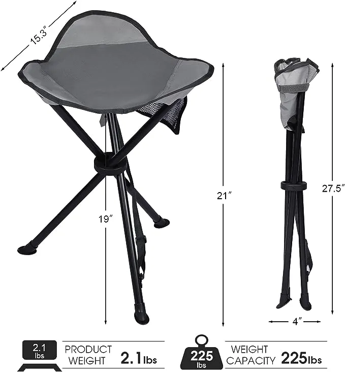 PORTAL Tall Folding Tripod Stool for Outdoor Camping Walking Hunting Hiking Fishing Travel, Support 225 lbs