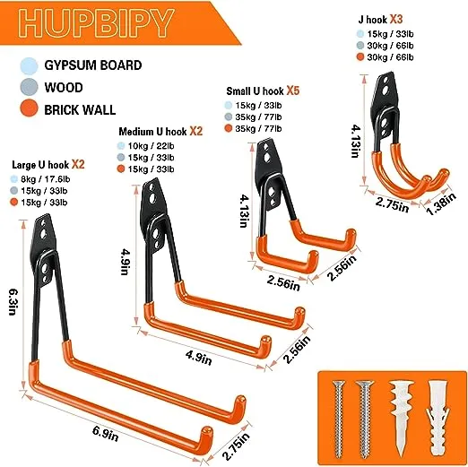 12 Pack Garage Hooks Heavy Duty,Utility Steel Garage Storage Hooks,Wall Mount Garage Hanger&Organizer for Organizing Power Tools,Ladders,Bulk Items,Bikes,Ropes and More Equipment