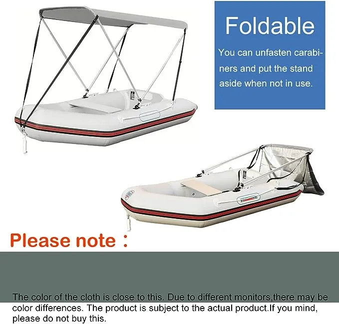 Bimini Tops for Boat 2 Bow Portable Foldable Bimini Top Oxford Cloth Cover with Aluminum Frame Quick Release Clips for Width 3.3-4.6 ft Rib,Small Jon Boat,Fishing Boat,Inflatable Boat,Dinghy