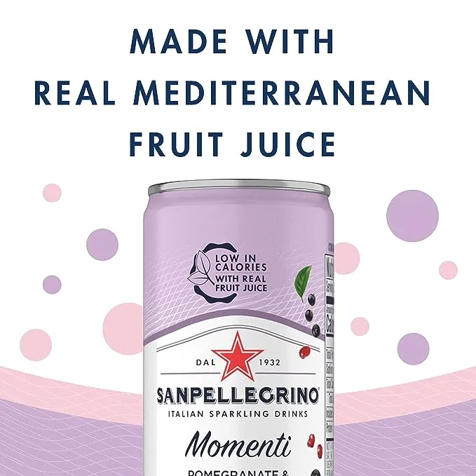 Sanpellegrino Momenti Pomegranate Blackcurrant Flavored Sparkling Drink, 24 Pack of 11.15 Fl Oz Cans