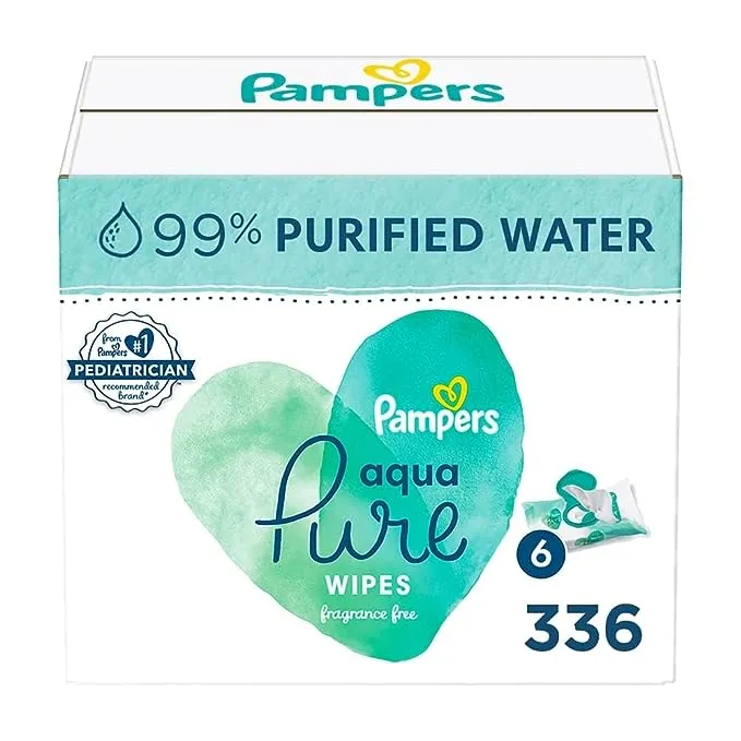 Pampers Aqua Pure Baby Wipes 8X Flip-Top Pack 448 Wipes (Select for More Options)