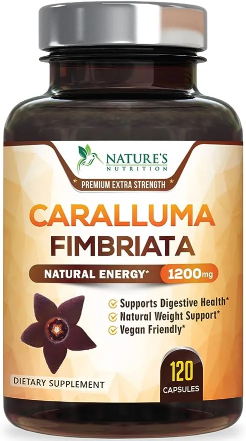 Pure Caralluma Fimbriata Extract Highly Concentrated 1200mg - Natural Endurance Support, Best Vegan Supplement for Men & Women, Non-GMO - 60 Capsules