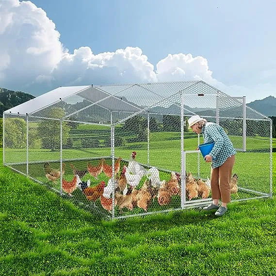 VEVOR Large Metal Chicken Coop with Run Peaked Roof 13.1 x 9.8 x 6.6 ft BR131X98X64FTQ5OBV0