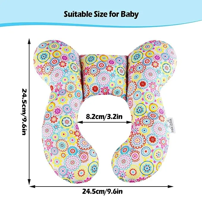 Baby Neck Pillow, KAKIBLIN Infant Head and Neck Support Baby Travel Pillow for Car Seat, Pushchair, for 0-1 Years Old Baby, Flower