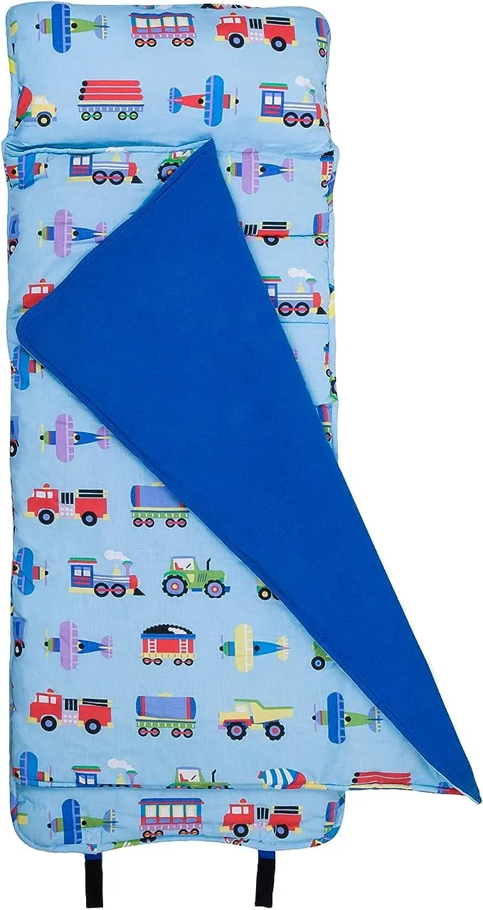 Wildkin Original Nap Mat with Reusable Pillow for Boys & Girls, Perfect for Elementary Daycare Sleepovers, Features Hook & Loop Fastener, Cotton Blend Materials Nap Mat (Trains, Planes, and Trucks)