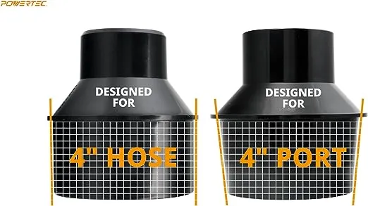 POWERTEC 70345 Dust Collection Reducer Fittings, 4" Hose to 2-1/2" Hose & 4" Port to 2-1/2" Hose, 2-Pc Set