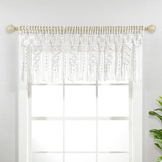 Lush Decor Boho Macrame Textured Cotton Valance/Kitchen Curtain/Wall Decor - White - 20" x 50"