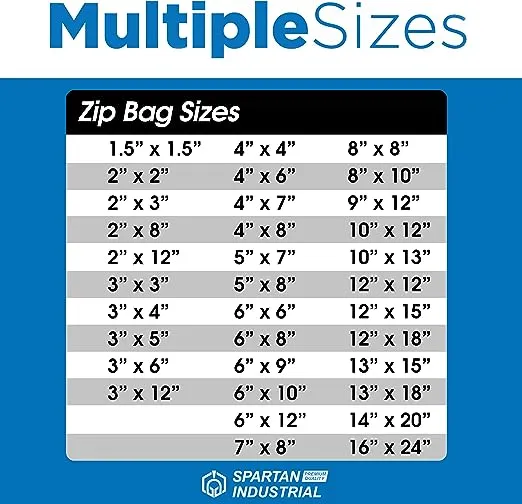 Spartan Industrial - 3” X 5” (1000 Count) 2 Mil Clear Reclosable Zip Plastic Poly Bags with Resealable Lock Seal Zipper
