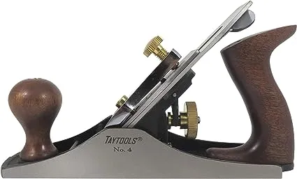 Taytools 469614 Smoothing Bench Hand Plane #4, 9-3/4 Inch Sole, Ductile Cast Body, Lapped Sides and Bottom, Blade RHC 55-60, Sapele Handle and Tote