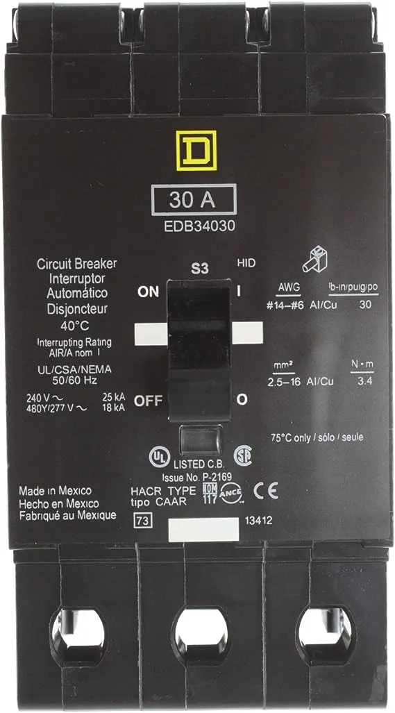 SCHNEIDER ELECTRIC EDB34030 Miniature Circuit Breaker 480Y/277-Volt 30-Amp Electrical Box, Black