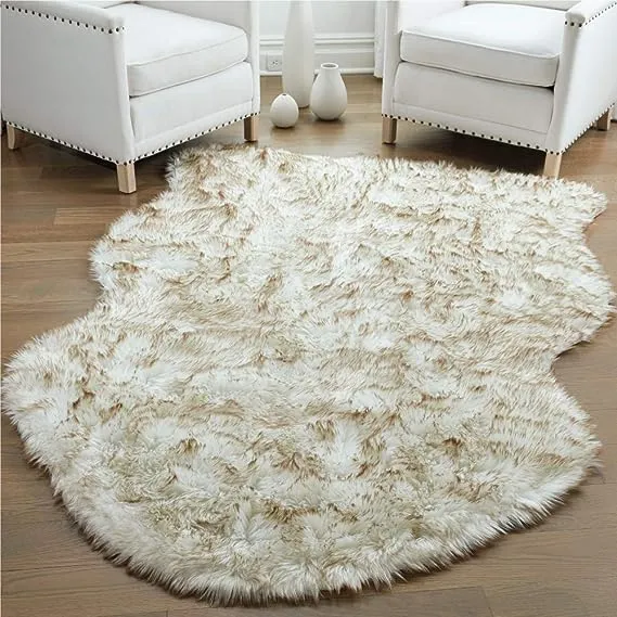 Gorilla Grip Fluffy Faux Fur Sheep Rug, Machine Washable Soft Furry Area Rugs, Rubber Backing, Plush Floor Carpets for Baby Nursery, Bedroom, Living Room Shag Carpet, Home Decor, 3x5, Light Gray