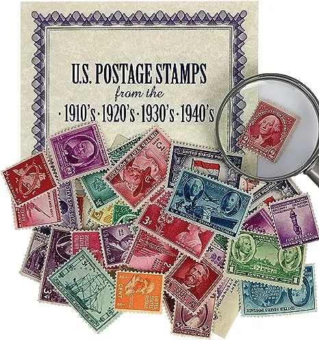 American Coin Treasures 40 U.S. Postage Stamps from The 1910's, 1920's, 1930's and 1940's, Mint State Condition, Various Denominations and Postal Rates, Perforated Edges