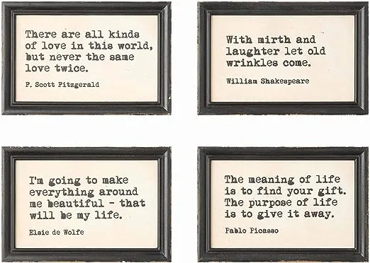 Creative Co-Op Wood Framed Wall Décor with Quotes (Set of 4 Quotes)