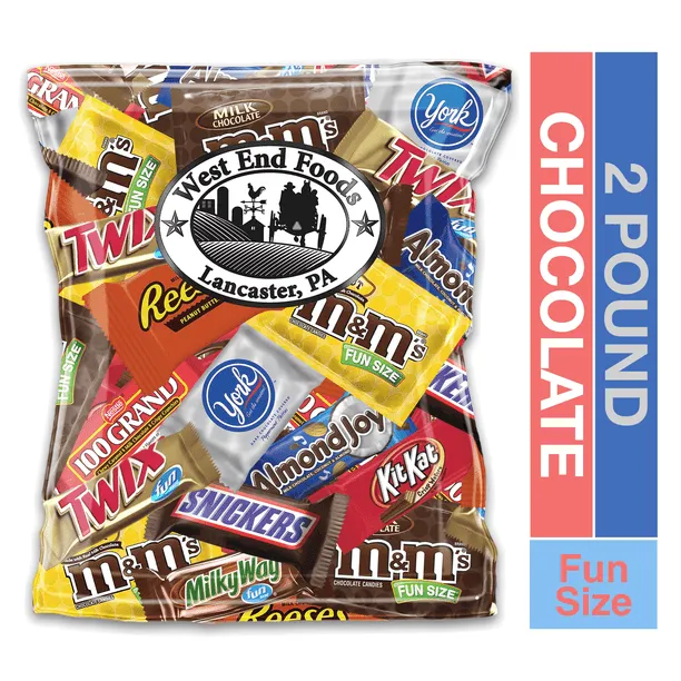 West End Foods Bundle of Chocolate Candy (2 lbs) Twix, Snickers, Milky Way, M&M's Milk Chocolate, Skittles, Starburst, M&M's Peanut Fun and Mini Size