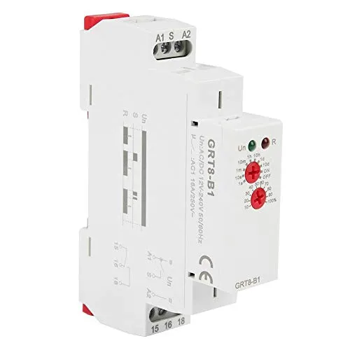 GRT8-B1 AC/DC 12V~240V Delay Time Relay Mini Power Off Delay Time Relay DIN Rail Type with LED Indicators Single Function Power Off Delay Relay