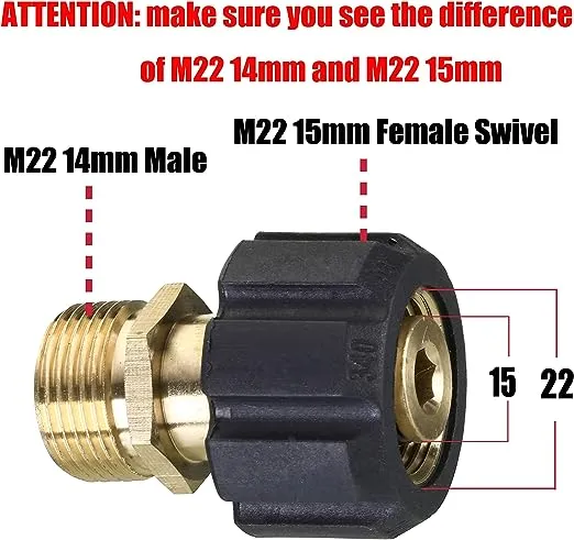 M MINGLE Pressure Washer Adapter, Metric M22 15mm Female Thread to M22 14mm Male Fitting, 4500 PSI