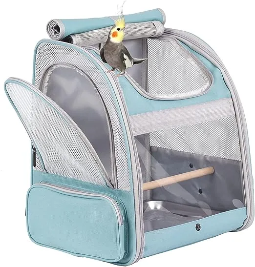 Bird Backpack Carrier with Stand Perch, Bird Travel Backpack for Hiking, Airline Approved Green Bird Backpack
