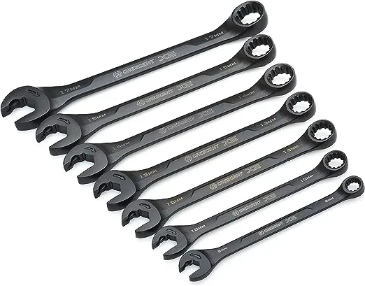 7 Pc. Black Oxide Spline Open End Ratcheting Comb MET Wrench Set, Mfr: CX6RWM7-A