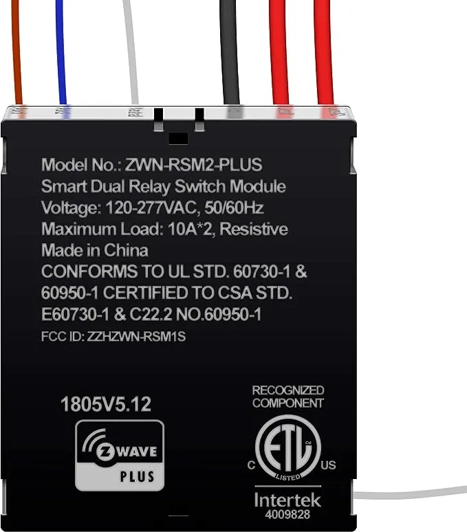 ENERWAVE ZWN-RSM2-PLUS-NEW Z-Wave Plus Dual Module, Hidden Smart Switch, Single Pole, 120-277VAC, 10A Per Relay, Neutral Wire Required, ZWN-RSM2-PLUS, Black (New Version), White