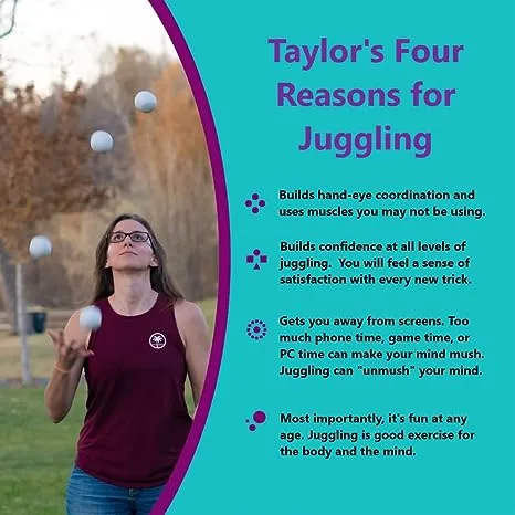 Zeekio - Taylor Tries Signature Beginner Juggling Ball Set - for Beginners, All Levels & All Ages - 6 Panel Synthetic Leather Ball Durable - 110 Grams 62mm - Set of 3