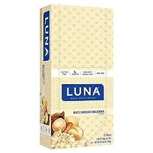 LUNA Bar - White Chocolate Macadamia - Gluten-Free - Non-GMO - 7-9g Protein - Made with Organic Oats - Low Glycemic - Whole Nutrition Snack Bars - 1.69 oz. (15 Count)