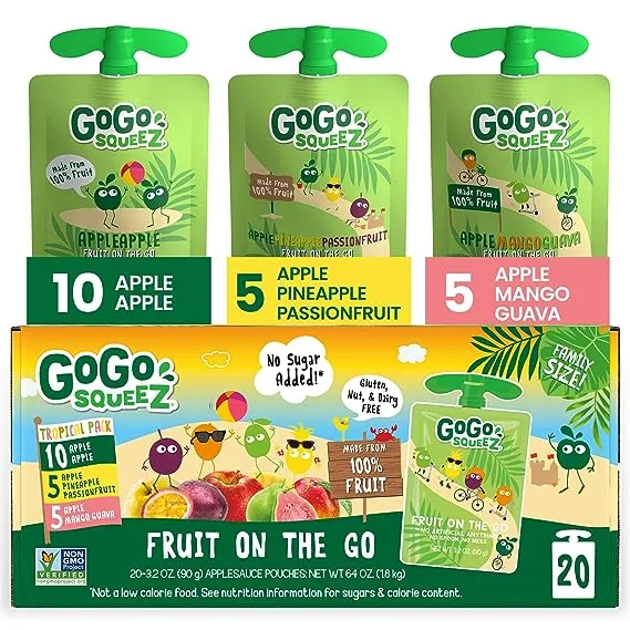 Gogo Squeez Fruit On The Go Space Explorerz Variety Pack, Banana, Apple, Strawberry, 3.2 oz (Pack of 20), Unsweetened Fruit Snacks for Kids, No