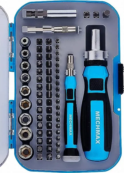 MECHMAX Ratcheting Screwdriver Bits & Socket Set 68 Piece, Magnetic Bits with Storage Case for Home, Garage, Office, Apartment, Car, Dorm, Back to