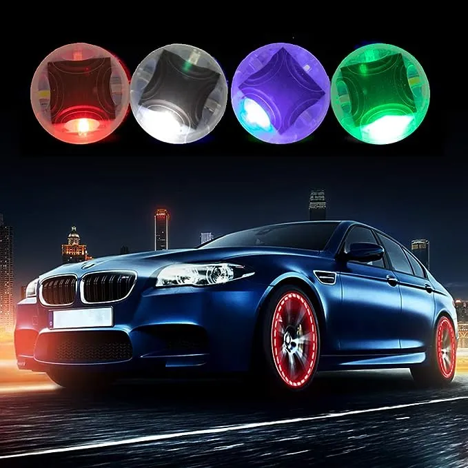 ATREPIN Car Tire Wheel Valve Cap Lights, 4pcs Car Hub Lamp Cap Light with Motion Sensors Colorful LED Tire Light Gas Nozzle,for Car Bicycle Motorcycles Accessories