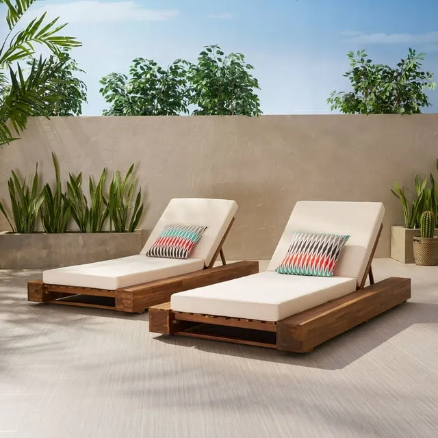 Noble House Broadway Outdoor Acacia Wood Chaise Lounge