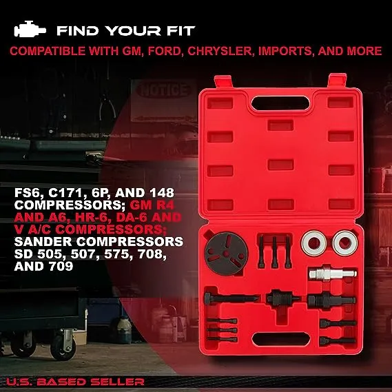 ABN Air Compressor Clutch Rebuild Removal Tool Kit AC Clutch Puller for Car Auto Air Conditioning on GM, Ford, Chrysler