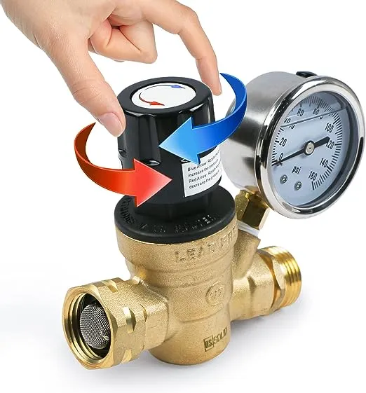 U.S. Solid Water Regulator Valve- 3/4" NH Thread NO Lead Brass Hand Adjustable RV Pressure Regulator with Pressure Gauge