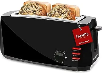 Elite Gourmet Ect4829b Long Slot 4 Slice Toaster, 6 Toast Settings Toaster Defrost, Reheat, Cancel Functions, Slide Out Crumb Tray, Extra Wide Slots