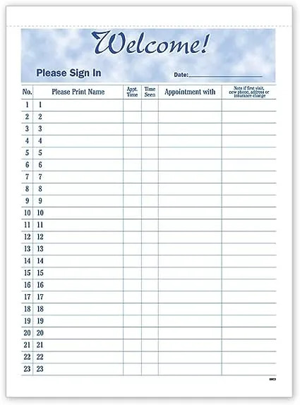 ABC Self Adhesive Patient Sign-in Sheet, 8 1/2" x 11 5/8", Blue, Peel Off Sign in Sheets, (100 Sheets)