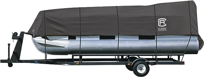 Classic Accessories StormPro Dark Grey Heavy-Duty Pontoon Boat Cover, Fits Pontoon Boats 17 Foot - 20 Foot L x 102 Inch W, Marine Grade Fabric, Water-Resistant, Trailerable