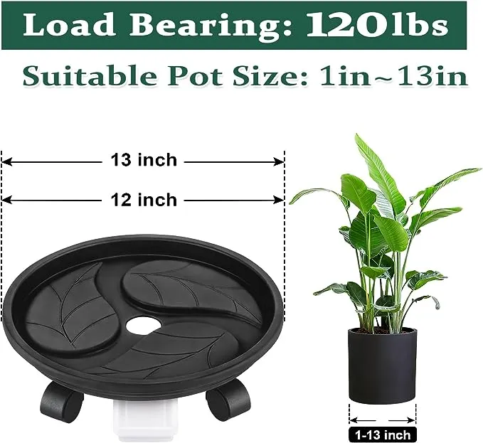 Looca Plant Caddy with Wheels and Drainage Tray, 13?olling Plant Stand Flower Pot Mover, Planter Caddies Round Plant Dolly for H, Black