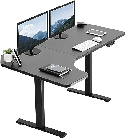 VIVO Electric Height Adjustable L Shaped 58 x 35 inch Corner Standing Desk, Black Reversible Table Top, Black Frame, Workstation with Memory Control Pad, DESK-KIT-1BRB