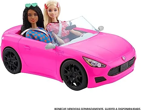 Barbie Convertible Toy Car, Bright Pink with Seatbelts and Rolling Wheels (Seats 2 Dolls)