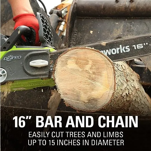 Greenworks 40V 16" Brushless Cordless Chainsaw, 4.0Ah Battery and Charger Included