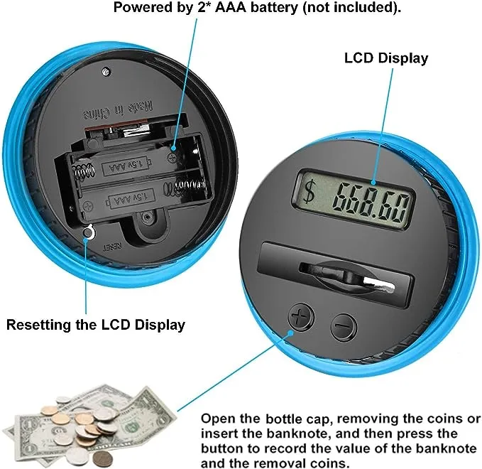 Digital Coin Piggy Bank, Coin Counter for Boys and Girls, Money Bank with Automatic LCD Display,Large Capacity, Digital Counting Money jar with Child Stickers