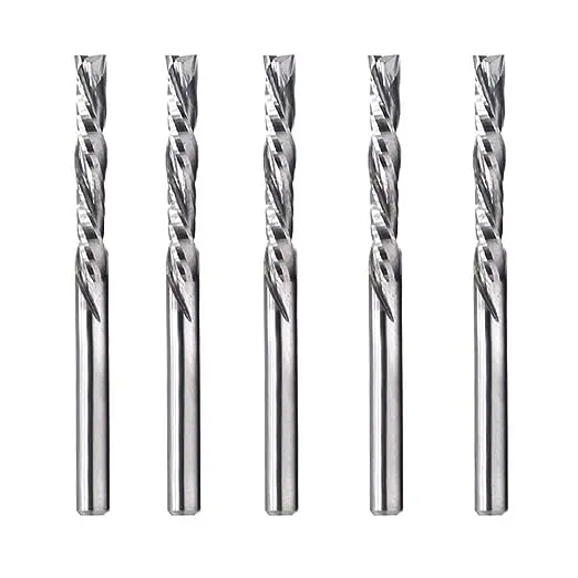 OSCARBIDE Up & Down Cut Squre Nose Carbide End Mills 1/8 Inch Shank CNC Spiral Router Bits,(3.175x22mm) 2 Flutes Milling Cutter for Wood,5 Pieces