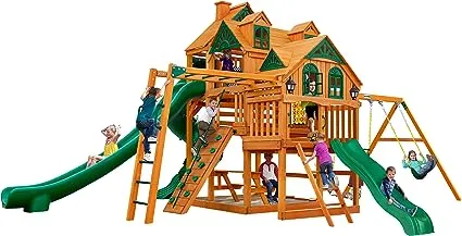 Gorilla Playsets 01-0089-AP Empire Wood Swing Set with 3 Play Decks, 3 Slides, and Monkey Bars, BrownGorilla Playsets 01-0089-AP Empire Wood Swing Set wit…