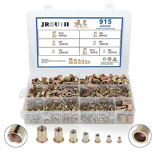 JROUTH 915pcs Rivet Nut Kit Metric Threaded Rivnut Assortment M3 M4 M5 M6 M8 M10 ...