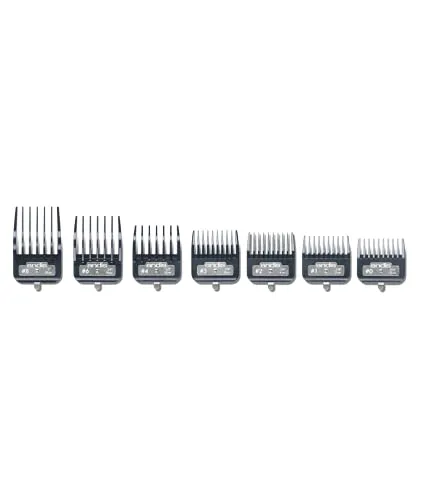 Andis Master Series Premium Hair Clipper Attachment Comb Set, Clipper Guards Cutting Guides with Metal Clip, Black, 7 Count
