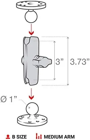 RAM Mounts RAM-B-201U-C Double Socket Arm (Long) Compatible with RAM B Size 1" Ball Components