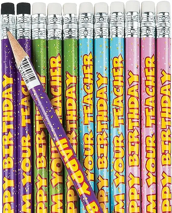 Fun Express Happy Birthday From Your Teacher Pencils - 24 Pieces - Educational And Learning Activities For Kids