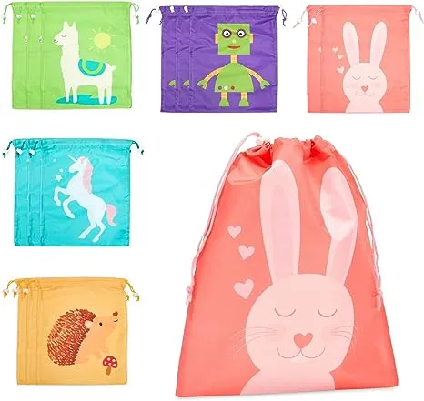 Blue Panda 15 Pack Drawstring Animal Themed Party Favor Bags for Kids Birthday