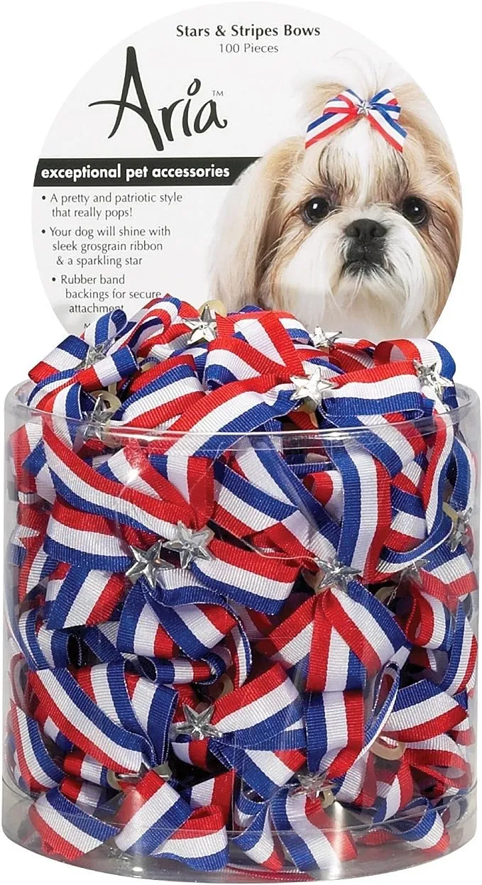 Aria Stars and Stripes Bows for Dogs, 100-Piece Canisters 