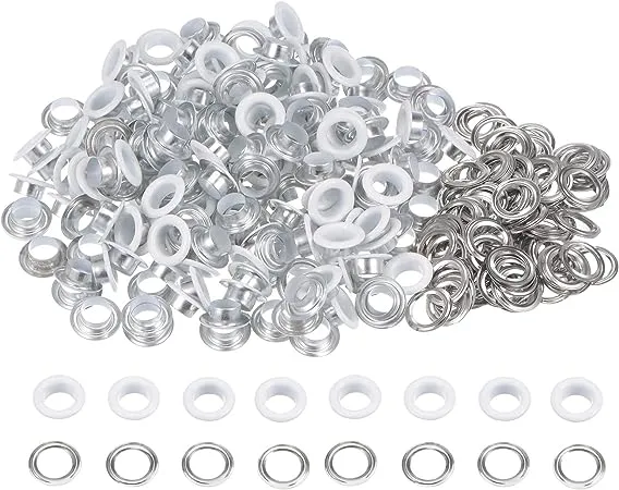 HARFINGTON 200 Set Color Round Grommets 8mm 1/3" Hole Metal Eyelets with Washers for Scrapbooking Shoes Clothes Leather Canvas, White